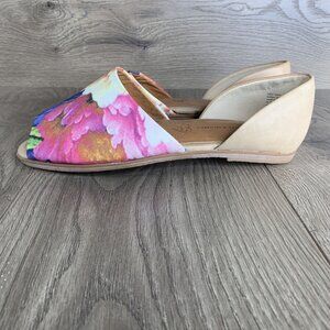 BC Vegan Dress Flat Shoes Women's 7.5 Slip-on Open Toe Floral Print All Man Made